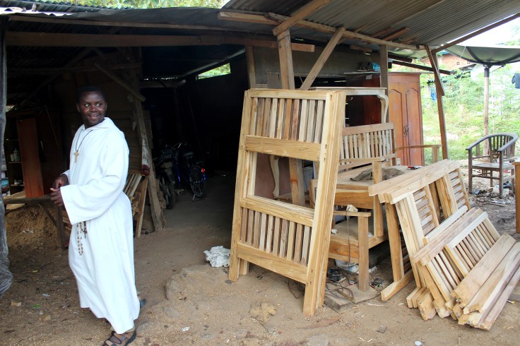 Brother Emmanuel is particularly pleased with the cots for the apostolate (June 2013)