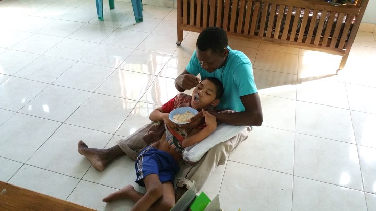 John must be fed lying horizontally (March 2015)