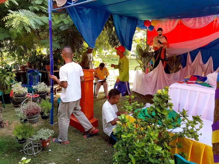 9. Starting to build the make-shift altar